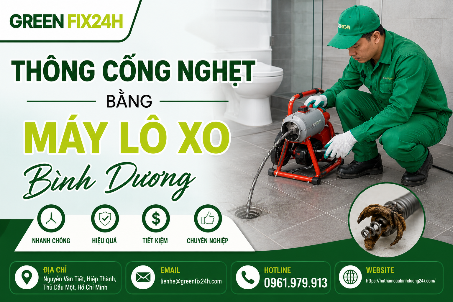 Thông cống nghẹt bằng máy lò xo bình dương: Top 1 Giải pháp 2026