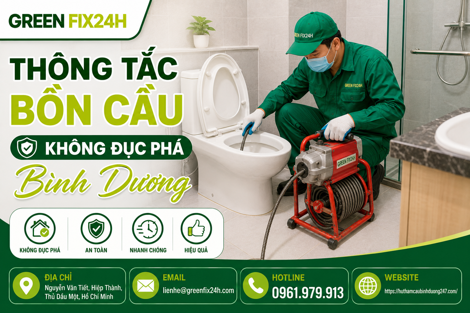 Thông tắc bồn cầu không đục phá bình dương cấp tốc 24/7 [Giá cực rẻ]