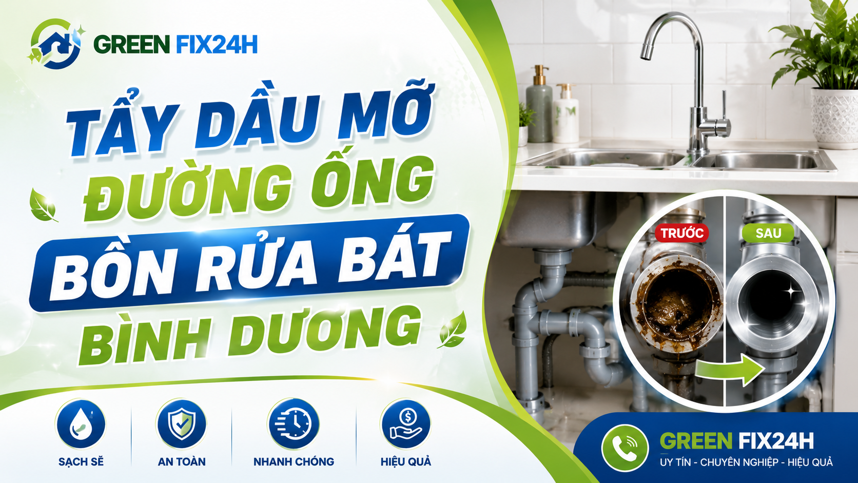 Tẩy dầu mỡ đường ống bồn rửa bát bình dương: 3 bước cực sạch 100%